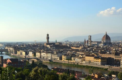 Explore the stunning skyline of Florence featuring the Florence Cathedral and surrounding historic architecture.