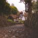 Picturesque low angle view of a rustic cottage and pathway in Madeira, Portugal.